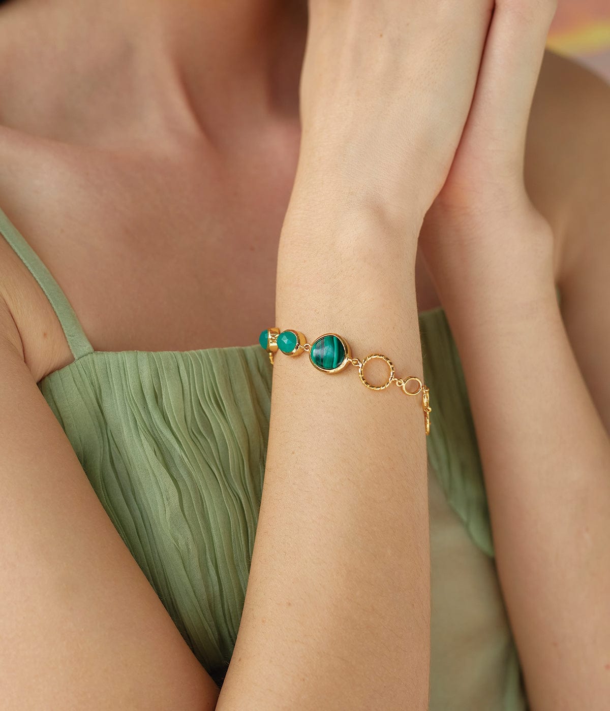 Esme 18k Gold Plated On Brass Bracelet With Semi-precious Stones - ZEWAR Jewelry