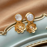 Dalia 22K Gold-plating Matte Natural Pearls Earrings With Floral Drop Design - ZEWAR Jewelry