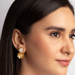 Dalia 22K Gold-plating Matte Natural Pearls Earrings With Floral Drop Design - ZEWAR Jewelry