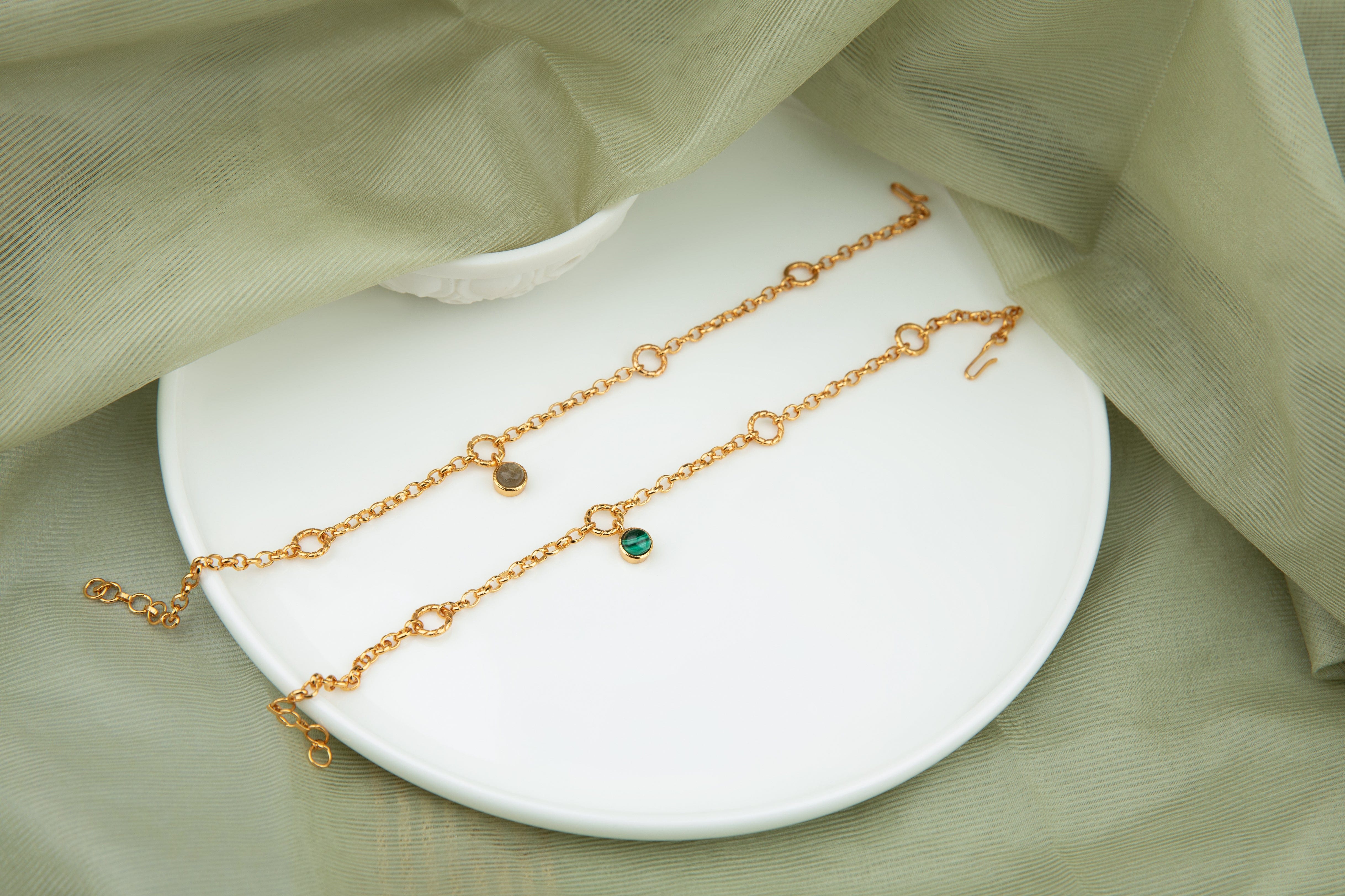 Esme 18k Gold Plating On Brass Anklet With Tiny Semi-precious Stones - ZEWAR Jewelry