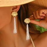 Shell Danglers with Pearl Strings