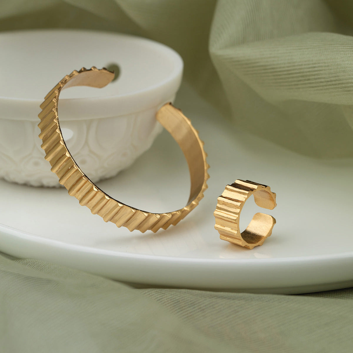 Abru Bracelet Adjustable Stack With Dainty Rings  22k Gold Plated On Brass - ZEWAR Jewelry